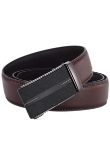 1入組荔枝紋壓花自動扣時尚皮帶適用於日常生活 - 棕色 - 查看 2