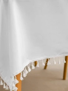 1 Khăn Trải Bàn Trang Trí Tua Rua, Bàn Vải Màu Trắng Đơn Giản Cho Bàn Ăn - trắng - Xem 3