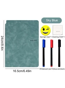 1pc Solid Color Whiteboard Notebook With 3pcs Whiteboard Pen 1pc Sponge Wipe 1pc Cleaning Cloth, Simple Erasable Multi-purpose Notebook For School, Student, Office - Mint Blue - View 2