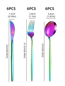18pcs/set Stainless Steel Holographic Cutlery Set, Modern Tableware Cutlery Set For Kitchen - Multicolor - View 2