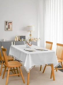 1 Khăn Trải Bàn Trang Trí Tua Rua, Bàn Vải Màu Trắng Đơn Giản Cho Bàn Ăn - trắng - Xem 1