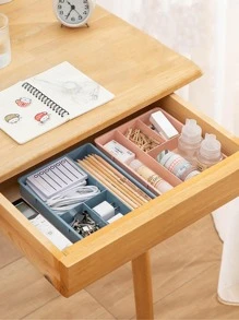 1入組4格堆疊桌面文具整理抽屜收納盒,適用於宿舍和家居使用 - 粉色 - 查看 3