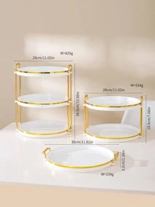 1pc PS Tray, European Style Multi-layer Round Multifunction Food Tray For Home - White - View 2