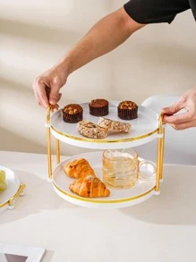 1pc PS Tray, European Style Multi-layer Round Multifunction Food Tray For Home - White - View 6