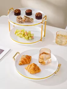 1pc PS Tray, European Style Multi-layer Round Multifunction Food Tray For Home - White - View 4