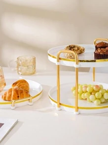 1pc PS Tray, European Style Multi-layer Round Multifunction Food Tray For Home - White - View 7