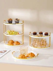 1pc PS Tray, European Style Multi-layer Round Multifunction Food Tray For Home - White - View 1