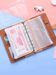 1pc Solid Color Loose-leaf Cover With File Pocket, Simple Portable Multi-purpose Loose Leaf Notebook Cover For Office, School - Rust Brown - View 5