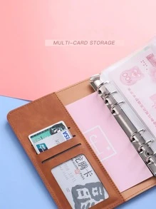 1pc Solid Color Loose-leaf Cover With File Pocket, Simple Portable Multi-purpose Loose Leaf Notebook Cover For Office, School - Rust Brown - View 3