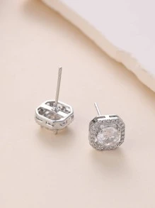 1 Đôi Bông Tai Vuông Đính Đá Cubic Zirconia Sang Trọng Dành Cho Nữ Làm Quà Tặng - trắng - Xem 3