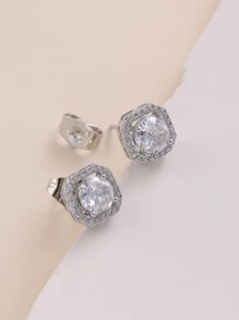 1 Đôi Bông Tai Vuông Đính Đá Cubic Zirconia Sang Trọng Dành Cho Nữ Làm Quà Tặng - trắng - Xem 4