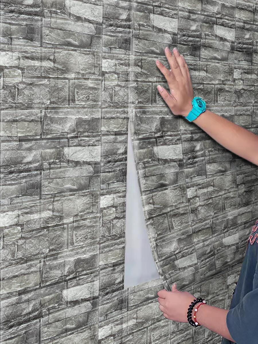 2pcs/set PE Wall Paper, Modernist Brick Pattern Waterproof Wall Adhesive Roll For Home - Multicolor - View 1