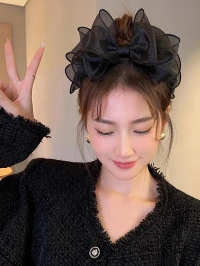 优雅女士蝴蝶结装饰时尚发箍，黑色，单件装，黑色，礼品发饰，头饰