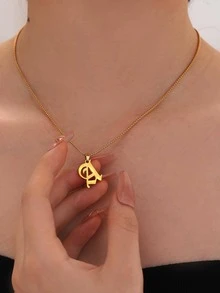 1 Dây Thép Không Gỉ Thời Trang Chữ Cái Mặt Dây Chuyền Vòng Cổ Cho Nữ Trang Trí Hàng Ngày - Vàng - Xem 2