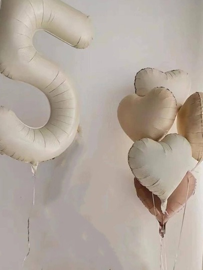 奶油焦糖色 40 英寸数字 18 英寸心形铝箔气球套装适用于生日派对婚礼装饰 0-9 岁儿童充气球形气球