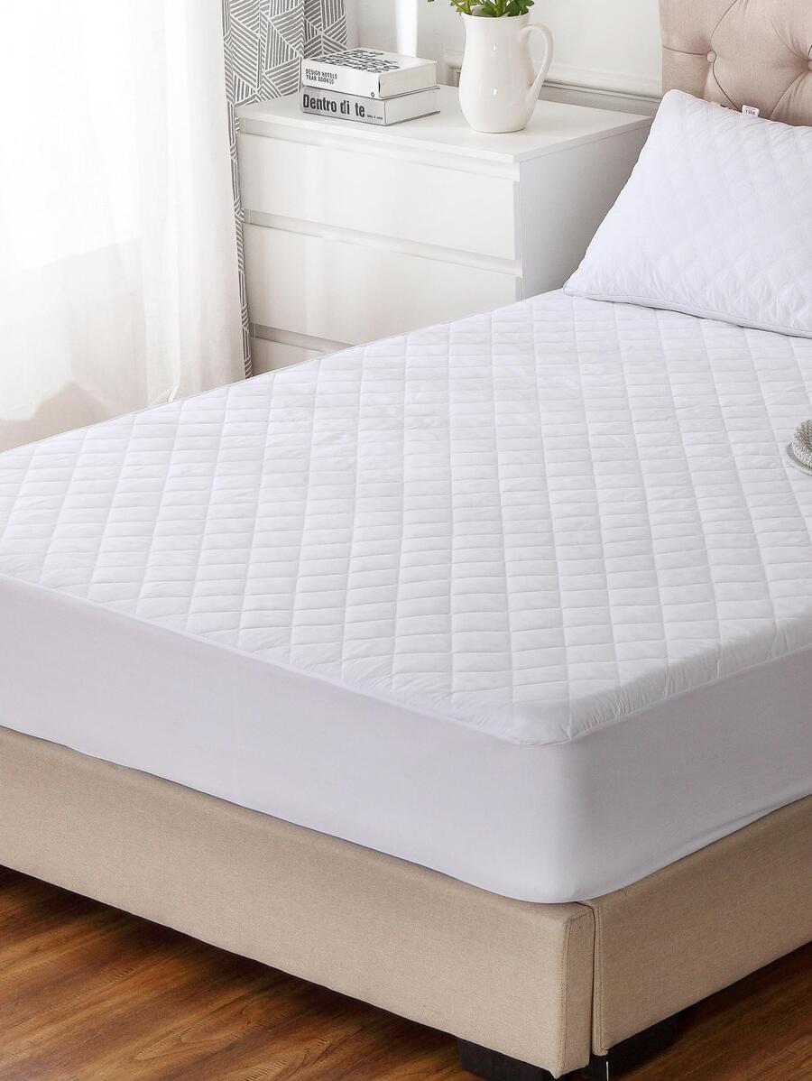 forcheer 1pc Quilted Detail Fitted Sheet, Simple Plain Color Waterproof Bedding Fitted Sheet For Bedroom
