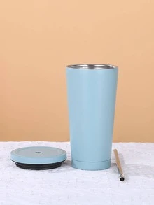 1pc Stainless Steel Cup With Straw & Cover, Modern Blue Water Cup For Kitchen - Baby Blue - View 8