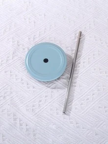 1pc Stainless Steel Cup With Straw & Cover, Modern Blue Water Cup For Kitchen - Baby Blue - View 4