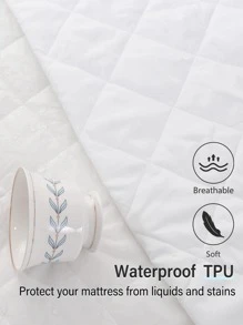forcheer 1pc Quilted Detail Fitted Sheet, Simple Plain Color Waterproof Bedding Fitted Sheet For Bedroom