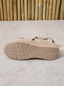 Women Hook-and-loop Fastener Wedge Sandals, Ankle Strap Fashion Sandals - Beige - View 3