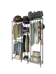 Closet Organizer Metal Garment Rack Portable Clothes Hanger Home Shelf Black Heavy-Duty Standalone Wardrobe Organizer with Suspender Hanger and Multiple Storage for Bedroom - màu đen - Xem 4