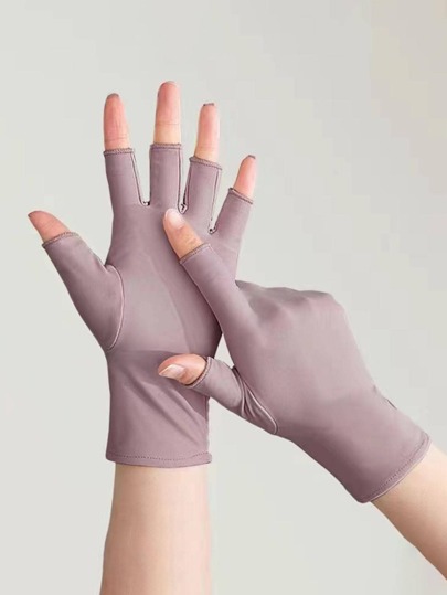 1pair Women Solid Color Fashionable Fingerless Gloves For Daily Life