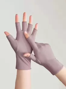 1 đôi găng tay hở ngón màu trơn thời trang dành cho nữ, thích hợp sử dụng hàng ngày vào mùa hè. - Bụi tím - Xem 2