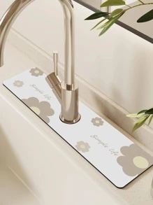 1 Polyester Món Ăn Phơi Thảm Hiện Đại Chữ Cái & In Hoa Nhanh Khô Món Ăn Điện Thảm Cho Nhà Bếp - màu nâu - Xem 2