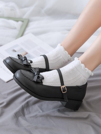 1對女士愛心細節荷葉邊裝飾休閒短襪日常裝飾