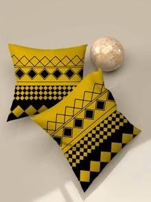 幾何印花靠墊套無填充物現代織物抱枕套適用於沙發、沙發 - 金色 - 查看 6