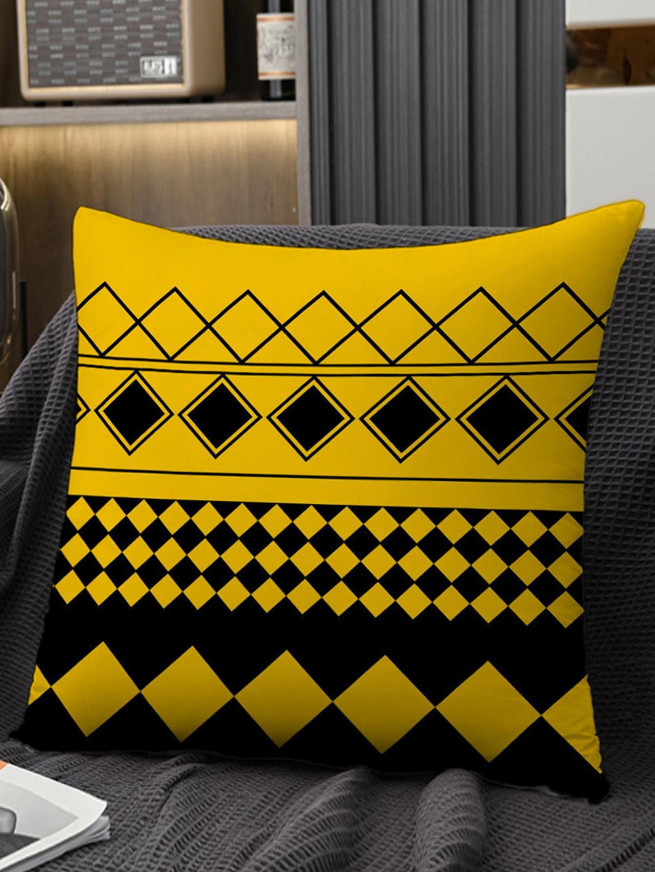 幾何印花靠墊套無填充物現代織物抱枕套適用於沙發、沙發 - 金色 - 查看 1