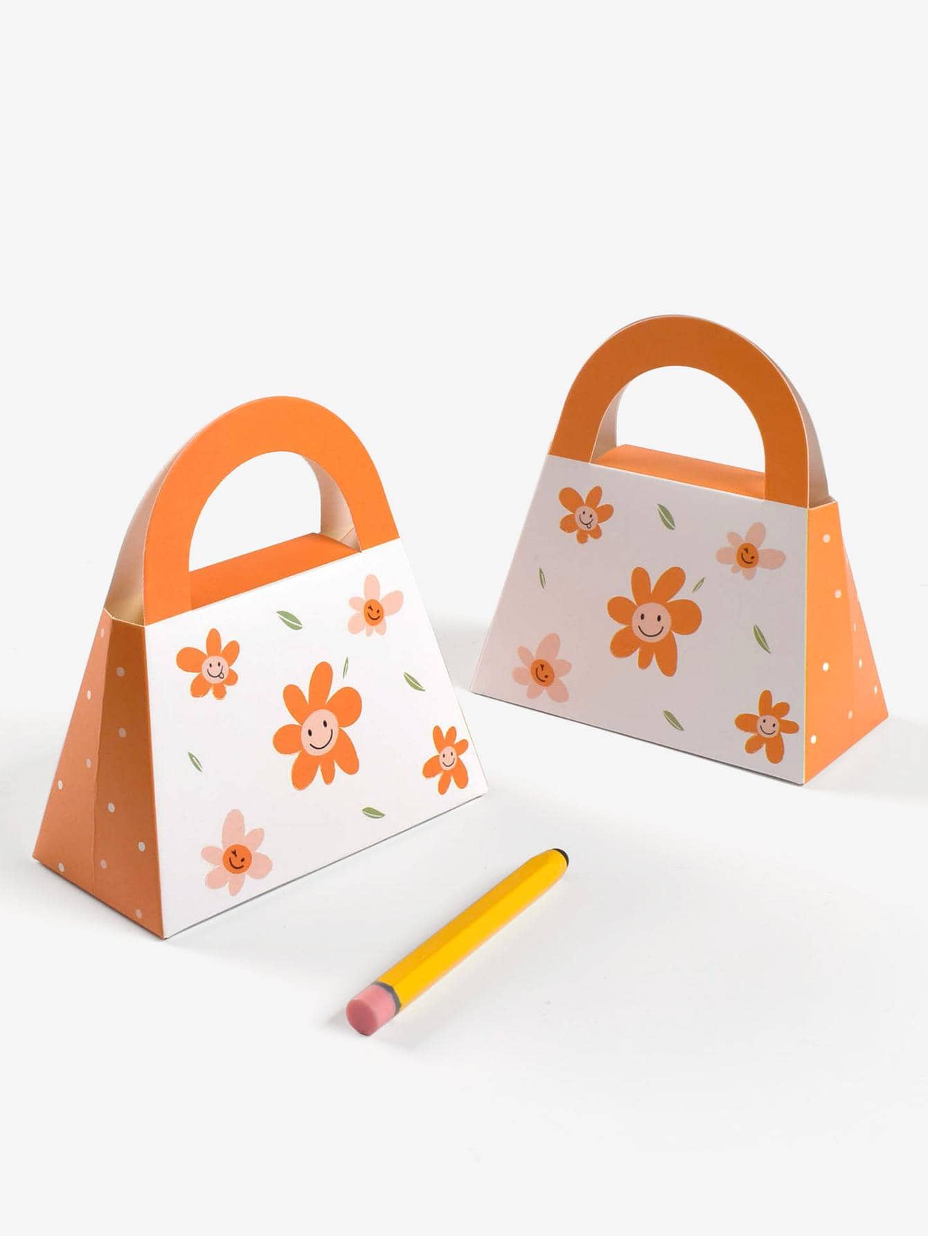 3入組花卉印花禮盒焦橙色可愛紙糖果盒派對用 - 亮橙色 - 查看 1