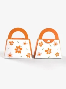 3入組花卉印花禮盒焦橙色可愛紙糖果盒派對用 - 亮橙色 - 查看 4