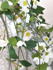 1pc Artificial Flower Vine, White Polyester Hanging Fake Flower Garland, For Home Decor - White - View 9