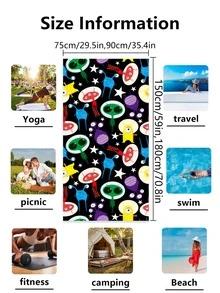 1入組星星和眼睛圖案沙灘巾現代超細纖維吸水家用游泳巾 - 黑色 - 查看 3