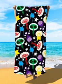 1入組星星和眼睛圖案沙灘巾現代超細纖維吸水家用游泳巾 - 黑色 - 查看 1