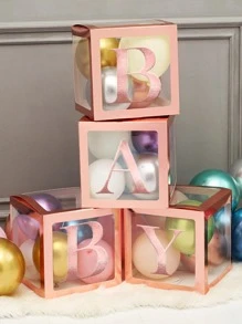 1pc Paper Balloon Box With Letter Graphic Sticker, Modern Party Decoration Gift Box For Party, Holiday - Rose Gold - View 2