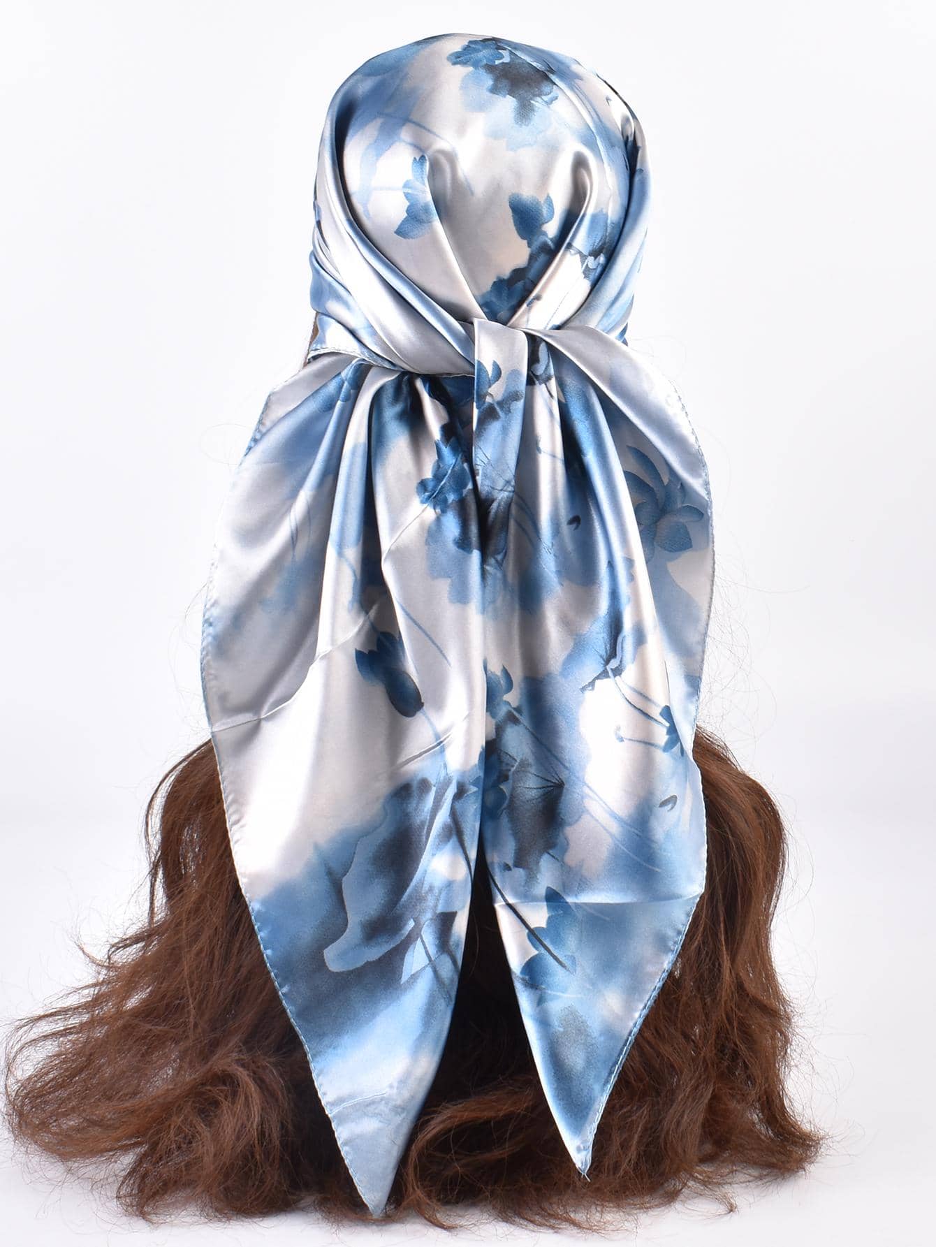 1入組女性花卉印花時尚頭巾，日常優雅頭巾，髮帶，頭帶，適合為您的造型增添時尚感 - 藍色 - 查看 1