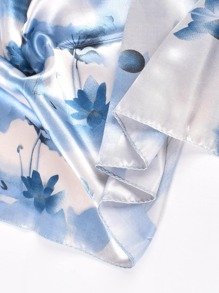 1入組女性花卉印花時尚頭巾，日常優雅頭巾，髮帶，頭帶，適合為您的造型增添時尚感 - 藍色 - 查看 4