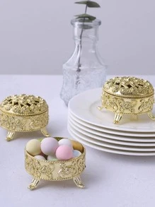 5pcs Metallic Hollow Out Gift Box, Gold Plastic Hollow Candy Box For Household - Gold - View 4