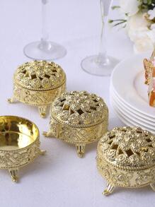 5pcs Metallic Hollow Out Gift Box, Gold Plastic Hollow Candy Box For Household - Gold - View 3