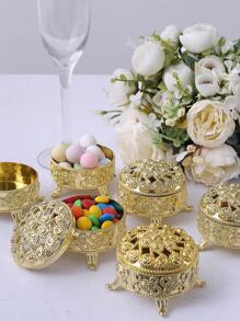 5pcs Metallic Hollow Out Gift Box, Gold Plastic Hollow Candy Box For Household - Gold - View 1