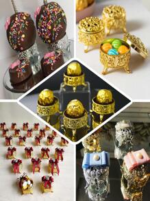 5pcs Metallic Hollow Out Gift Box, Gold Plastic Hollow Candy Box For Household - Gold - View 7