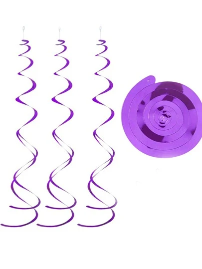 6pcs Metallic Purple Hanging Streamer, Plastic Spiral Pendant For Party