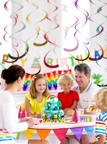 6pcs Metallic Purple Hanging Streamer, Plastic Spiral Pendant For Party - Purple - View 3