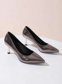 女士金屬質感尖頭高跟魅力四射戶外高跟鞋 - 淺灰色 - 查看 4