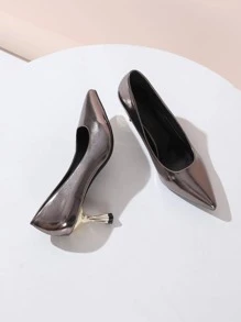 女士金屬質感尖頭高跟魅力四射戶外高跟鞋 - 淺灰色 - 查看 5