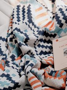 1pc Geometric Pattern Tassel Decor Blanket, Modern Knitted Fabric Blanket For Bed For Living Room