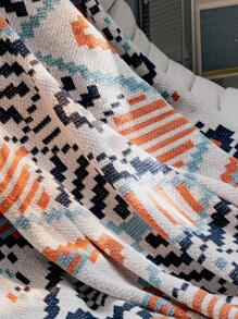 1pc Geometric Pattern Tassel Decor Blanket, Modern Knitted Fabric Blanket For Bed For Living Room