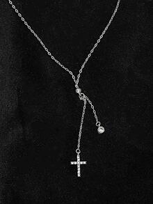 ESBERRY 1 Viên Đá Cubic Zirconia Tinh Tế Chéo Charm Vòng Cổ Bạc Cho Nữ Trang Trí Hàng Ngày - Bạc - Xem 2